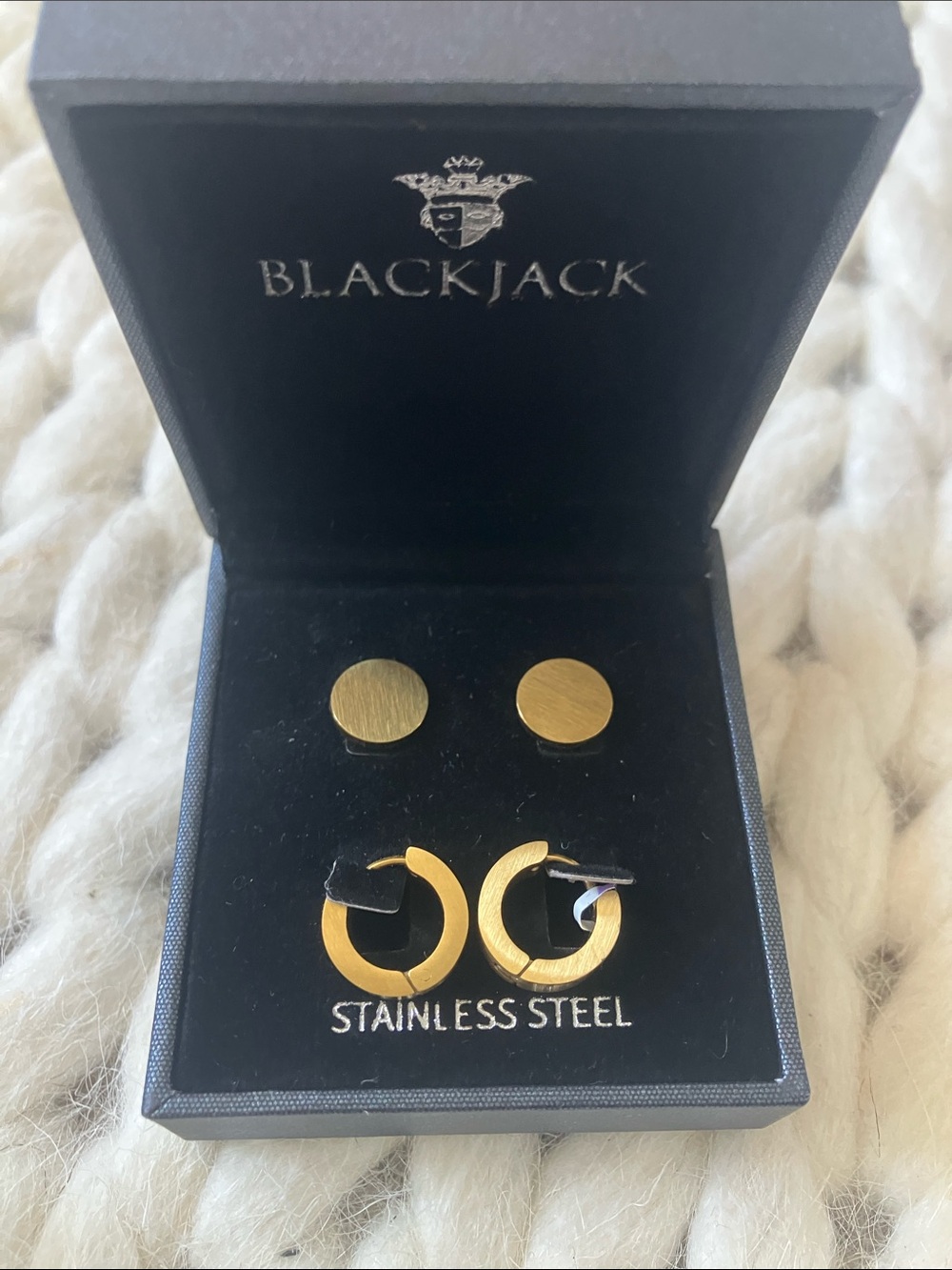 BLACKJACK MENS JEWELRY BLACKJACK EARRINGS STAINLESS STEEL 2 PAIR
